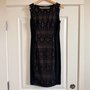 Anne Klein Black Lace Overlay Midi Dress